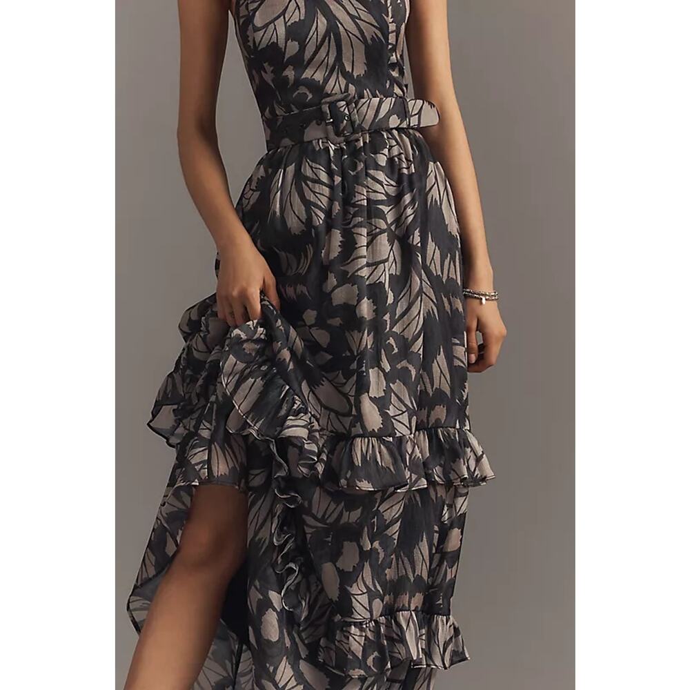 Hutch Sleeveless Belted Maxi Dress Strapless Black Butterfly Print Size LP NWOT - Picture 3 of 12